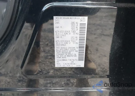 2013 Infiniti Jx35 from USA, damaged, VIN 5N1AL0MM6DC347471